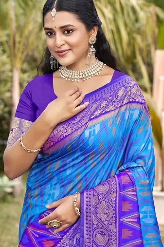 blue silk saree with blouse piece