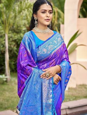 violet silk saree with blouse piece 2