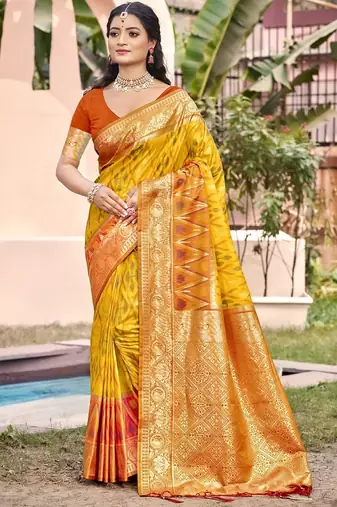 yellow silk saree with blouse piece