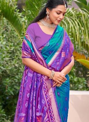 blue silk saree with blouse piece 2