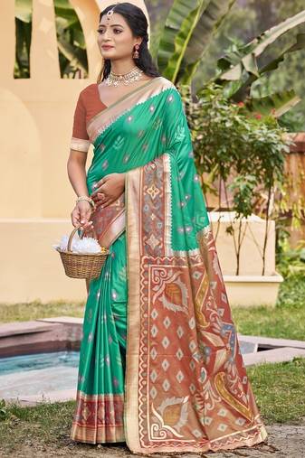 olive silk saree with blouse piece