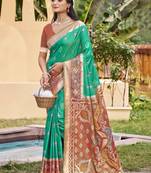 olive silk saree with blouse piece