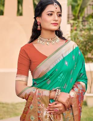 olive silk saree with blouse piece 2