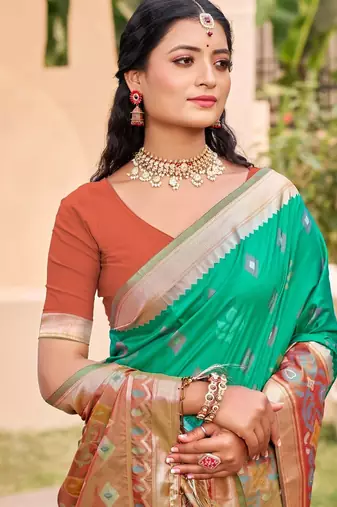 olive silk saree with blouse piece
