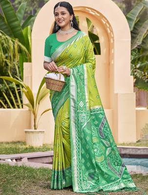 green silk saree with blouse piece 1
