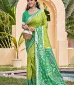 green silk saree with blouse piece