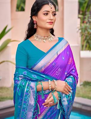violet silk saree with blouse piece 2