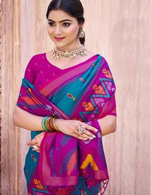 blue silk saree with blouse piece 2