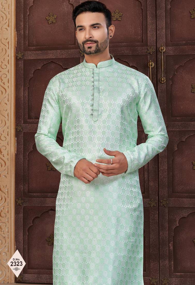 Mint green imported jackard kurta and pajama for mens