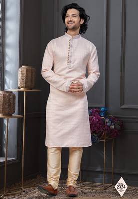 Peach banarasi jackard kurta and pajama for mens 1