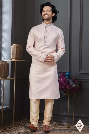 Peach banarasi jackard kurta and pajama for mens