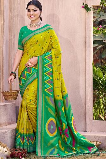 olive silk saree with blouse piece