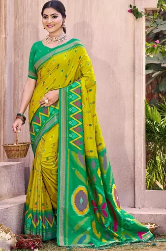 olive silk saree with blouse piece
