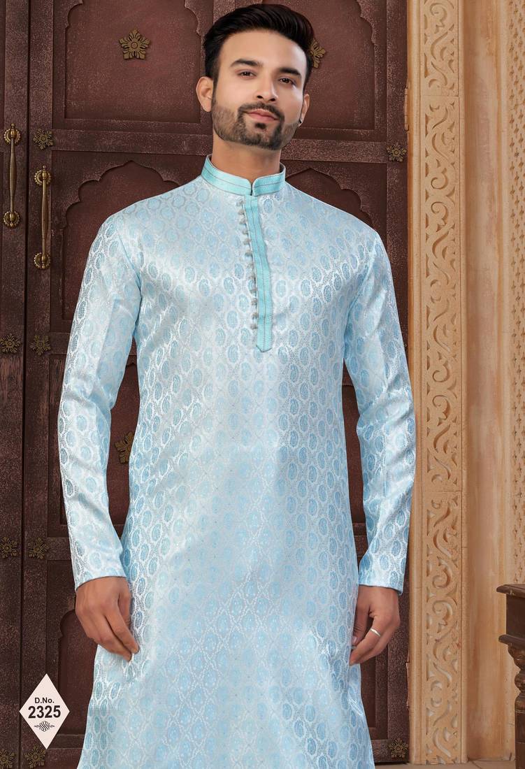 Mint blue imported jackard kurta and pajama for mens