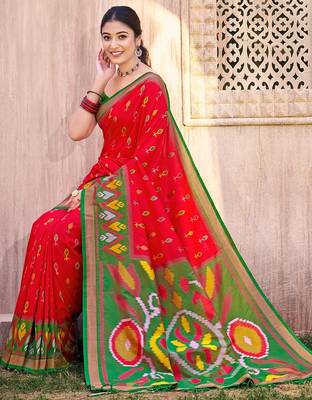 red silk saree with blouse piece 1