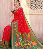 red silk saree with blouse piece