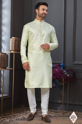 Light green & creem imported jackard kurta and pajama for mens