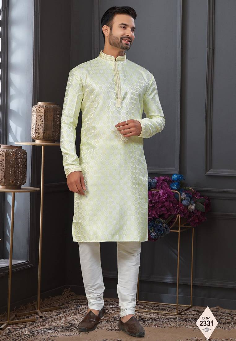 Light green & creem imported jackard kurta and pajama for mens