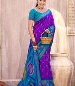violet silk saree with blouse piece