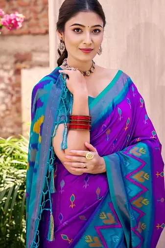 violet silk saree with blouse piece