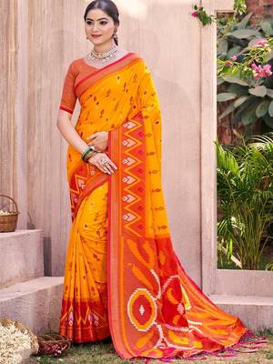 yellow silk saree with blouse piece 1