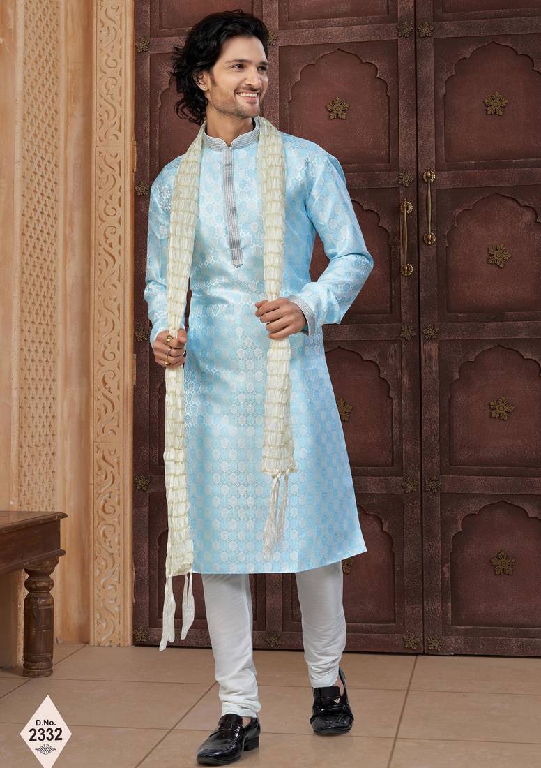 Mint blue imported jackard kurta and pajama for mens