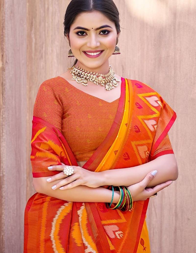 yellow silk saree with blouse piece