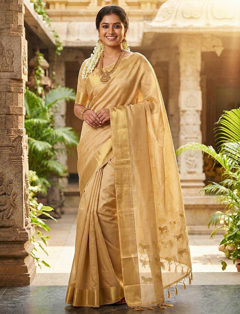 beige art silk saree with blouse piece
