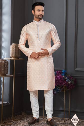 Light orenge & cream imported jackard kurta and pajama for mens