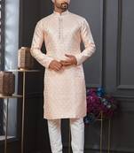 Light orenge & cream imported jackard kurta and pajama for mens