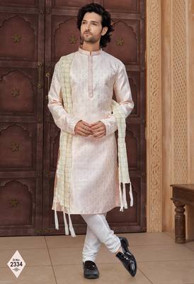 Light peach imported jackard kurta and pajama for mens 1