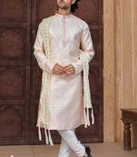 Light peach imported jackard kurta and pajama for mens