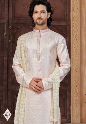 Light peach imported jackard kurta and pajama for mens 2