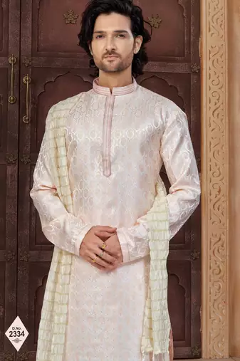 Light peach imported jackard kurta and pajama for mens