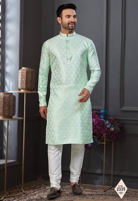 Mint green imported jackard kurta and pajama for mens 1
