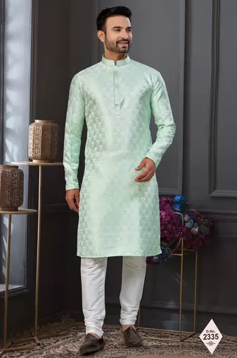 Mint green imported jackard kurta and pajama for mens
