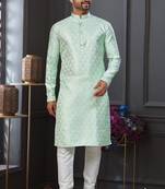 Mint green imported jackard kurta and pajama for mens