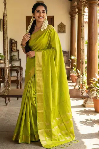 olive art silk saree with blouse piece
