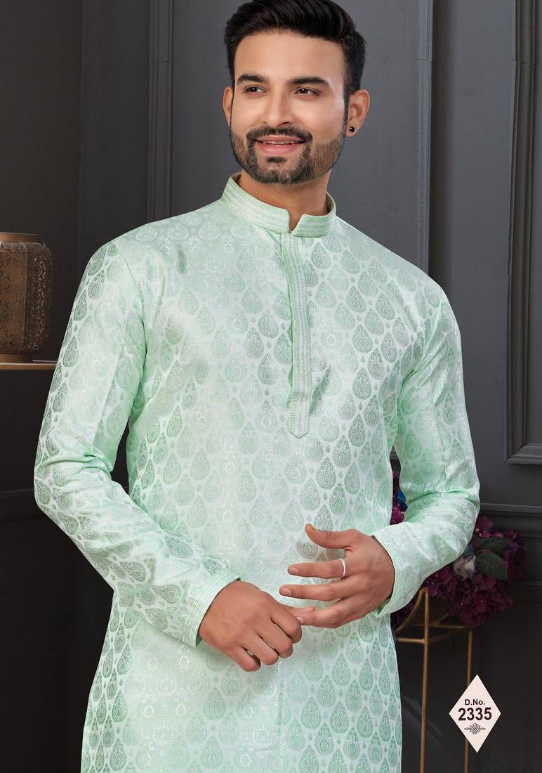 Mint green imported jackard kurta and pajama for mens