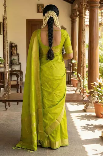 olive art silk saree with blouse piece