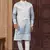 Blue & off white pewor silk kurta and pajama for mens