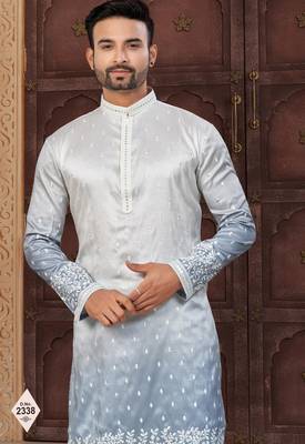 Blue & off white pewor silk kurta and pajama for mens 2