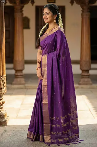 purple art silk saree with blouse piece