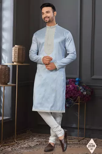 Light sky blue pewor silk kurta and pajama for mens