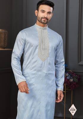 Light sky blue pewor silk kurta and pajama for mens 2