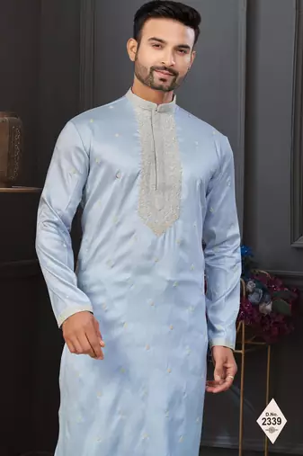 Light sky blue pewor silk kurta and pajama for mens
