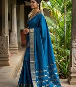 teal art silk saree with blouse piece