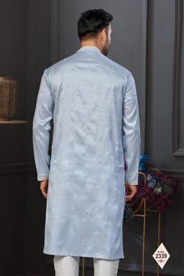 Light sky blue pewor silk kurta and pajama for mens 3