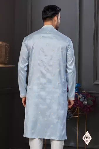 Light sky blue pewor silk kurta and pajama for mens