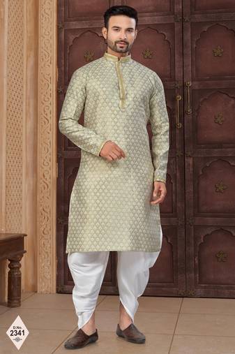 C green banarasi jackard kurta and pajama for mens